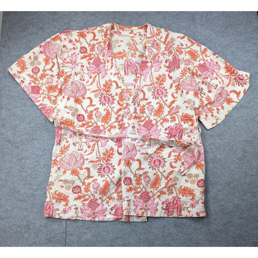 Roller Rabbit Amanda Robe Womens One Size Cotton Floral Block Print Boho Natural